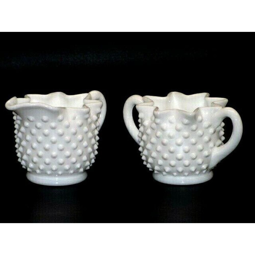 Fenton Opal Glass Star Creamer & Sugar Set Vntg